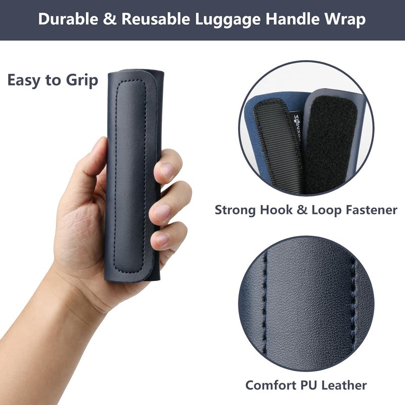 COSMOS 5 Pcs Luggage Handle Wraps Leather Grip Handle Cover Detachable Luggage Identifier Travel Bag Handle Cover Luggage Makers for Suitcase Travel Bag Trolley Case Travel Accessories - Image 3